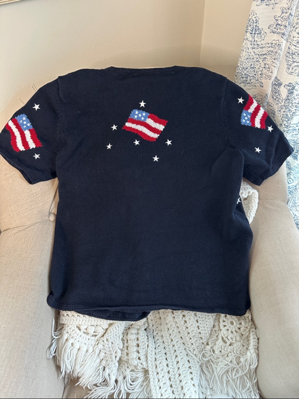 Vintage 90s CJ Banks patriotic USA flag short sleeve sweater, women’s 1X - Picture 5 of 9
